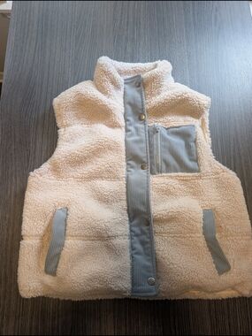 Cream Sherpa Vest with BlueTrim